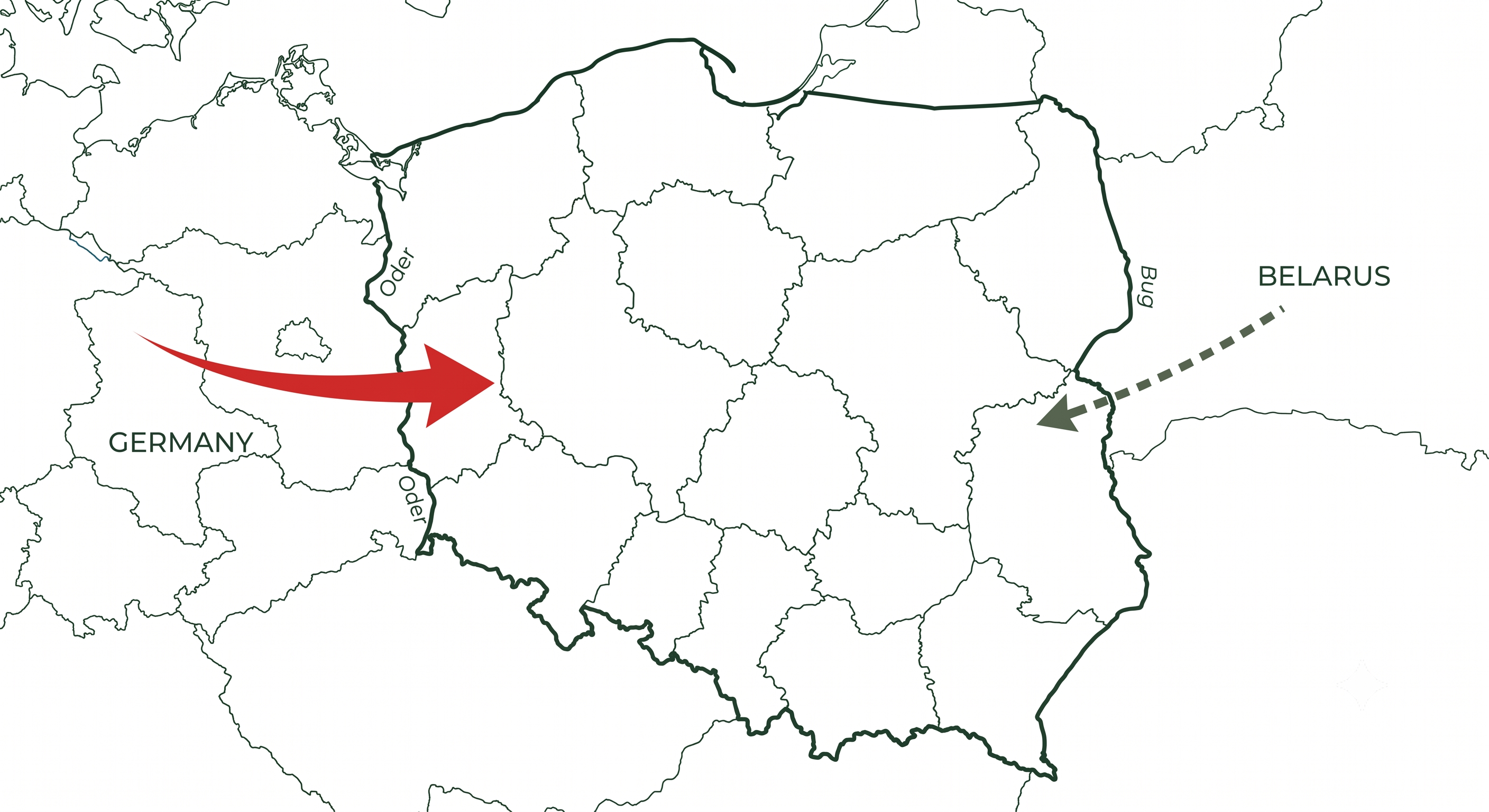 Mapa frontów migracji szopa pracza do Polski